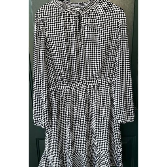 J.Crew Houndstooth Midi Dress 10 Black White Thanksgiving Fall Cottagecore Mod - Picture 1 of 8